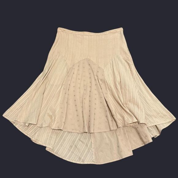 VTG Y2K Faded Glory Tan Floral Embroidered & Striped Patchwork Cotton Midi Skirt - Picture 5 of 8